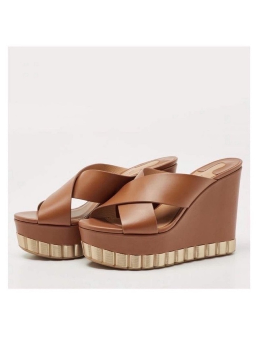 New! Salvatore Ferragamo Nicosia Brown Leather Platform Wedge Sandals